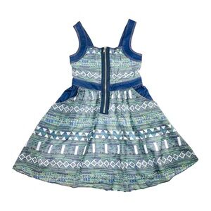 NWOT Stylish Blue and Green Dress with denim look trim Size 5